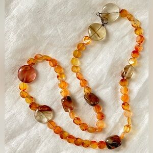 Artisan Handmade New Real Stone Necklace 925 Silver Clasp 19" Citrine Agate